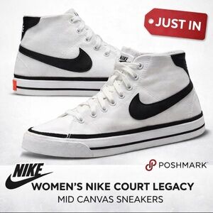 Nike Women's Court Legacy Mid Canvas Sneakers - Black, White, and Orange